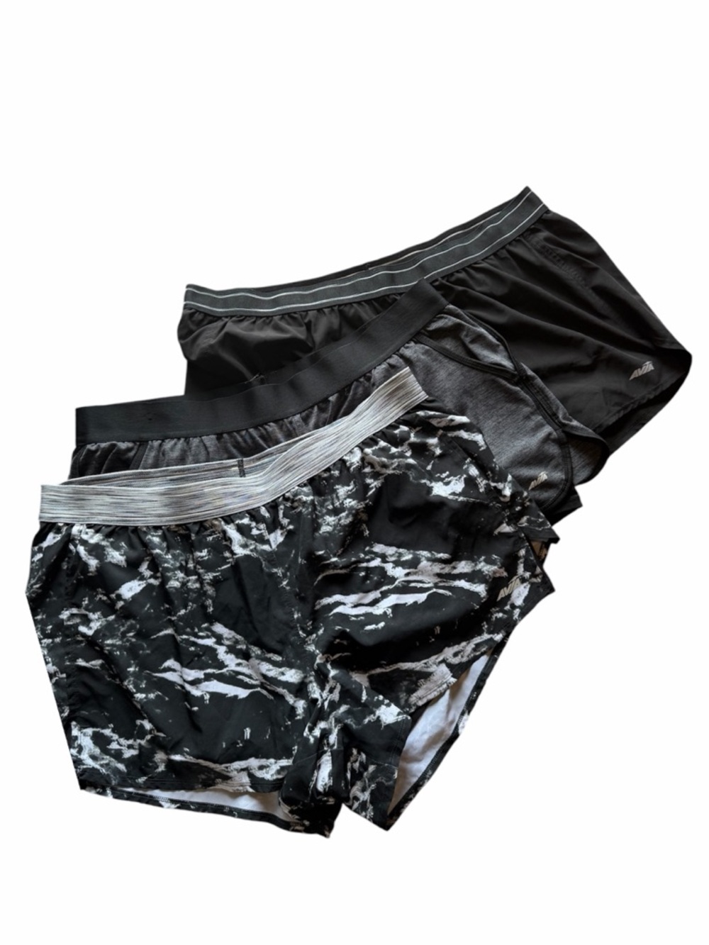Avia Women's Athletic Shorts Trio in Black and CharcoalGrey, Black and white.